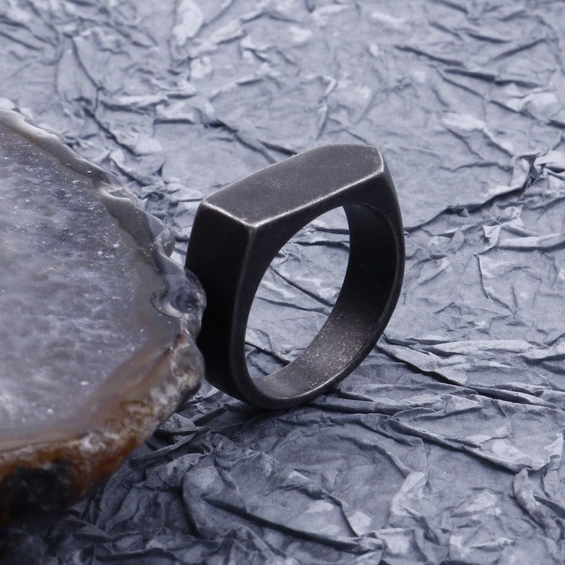 Kemstone Geometric Titanium Steel Ring – Matte Urban Streetwear Band for Men | Gothic Hip-Hop Style KR86567-KHX