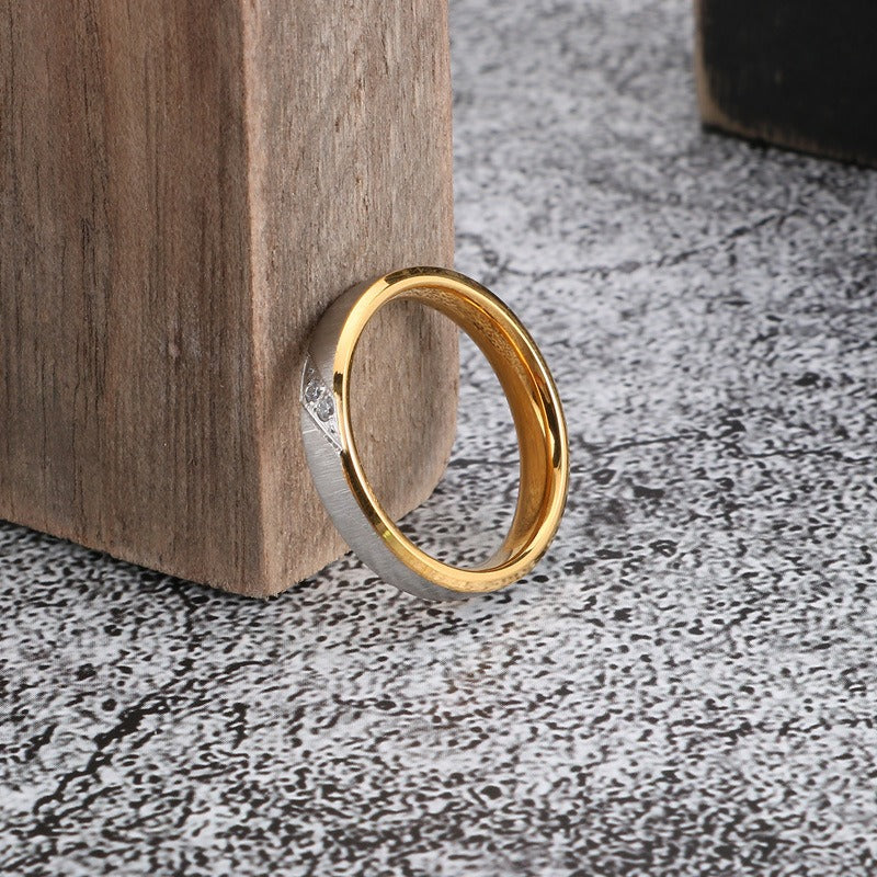 Kemstone Brushed Steel Ring for Men – 18K Gold & Crystals Accent, Gothic Minimalist Power Band KR46939-K