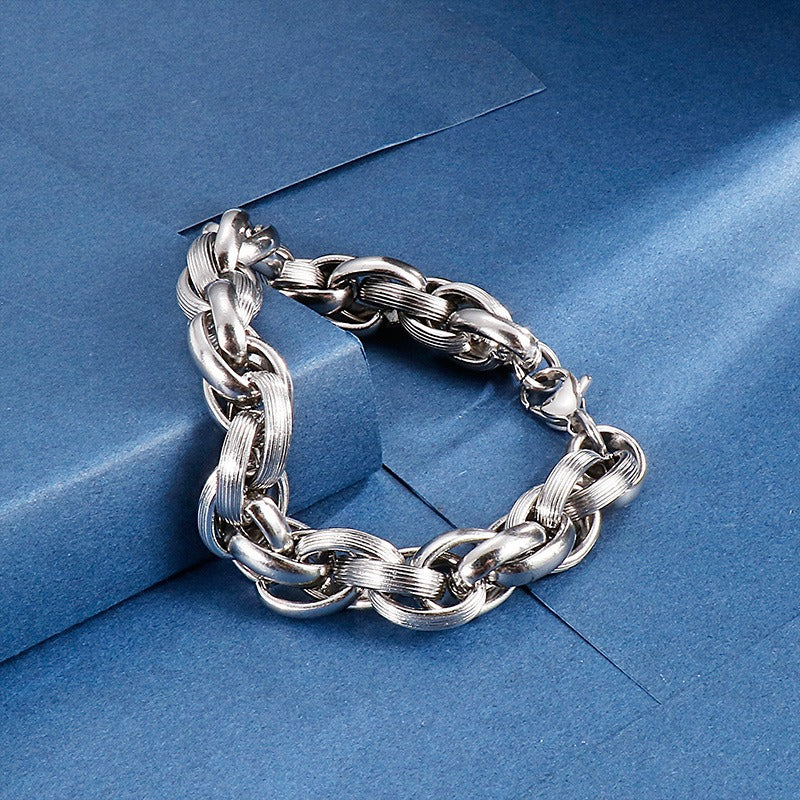Kemstone Dual-Clasp O-Chain Set – Textured Stainless Steel Necklace & Bracelet for Men KB80794-Z
