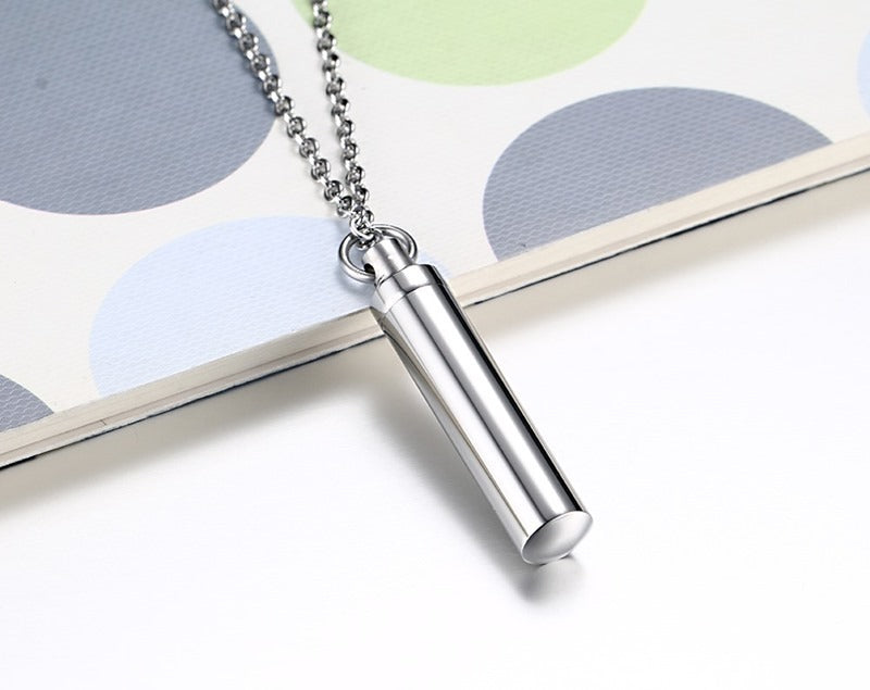 Kemstone Cylindrical Titanium Steel Perfume Pendant – Couple’s Essential Oil Necklace PN-587