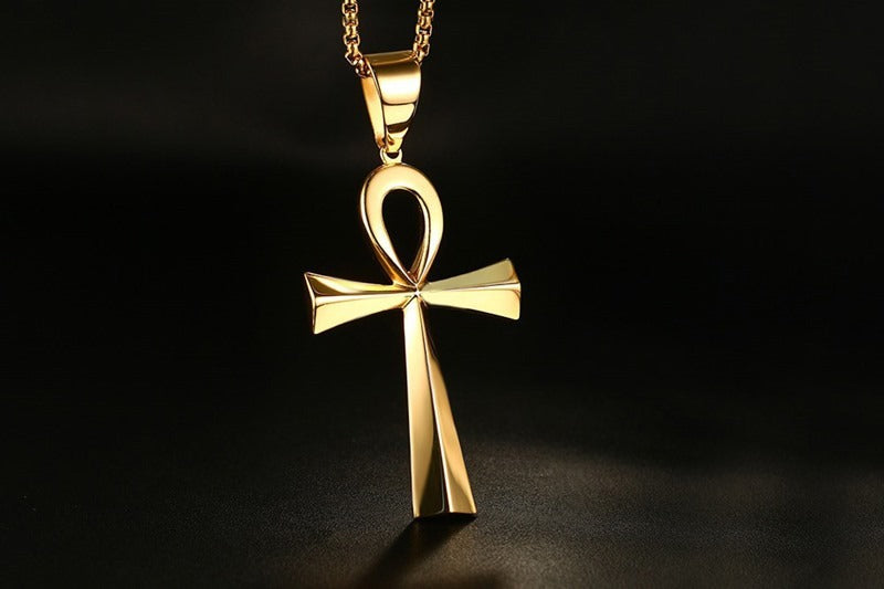 Colgante de cruz Ankh de acero inoxidable de 64 mm de Kemstone para hombre, joyería de hip hop PN-646
