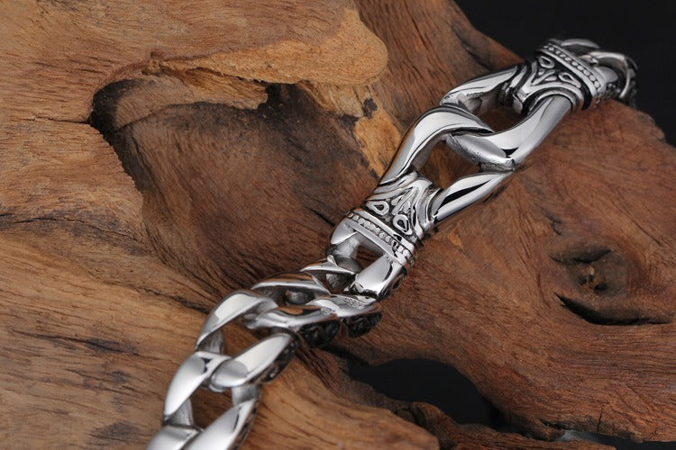 Vintage Stainless Steel Curb Chain Bracelet – 22cm Gothic & Street Style for Men KB23805-D