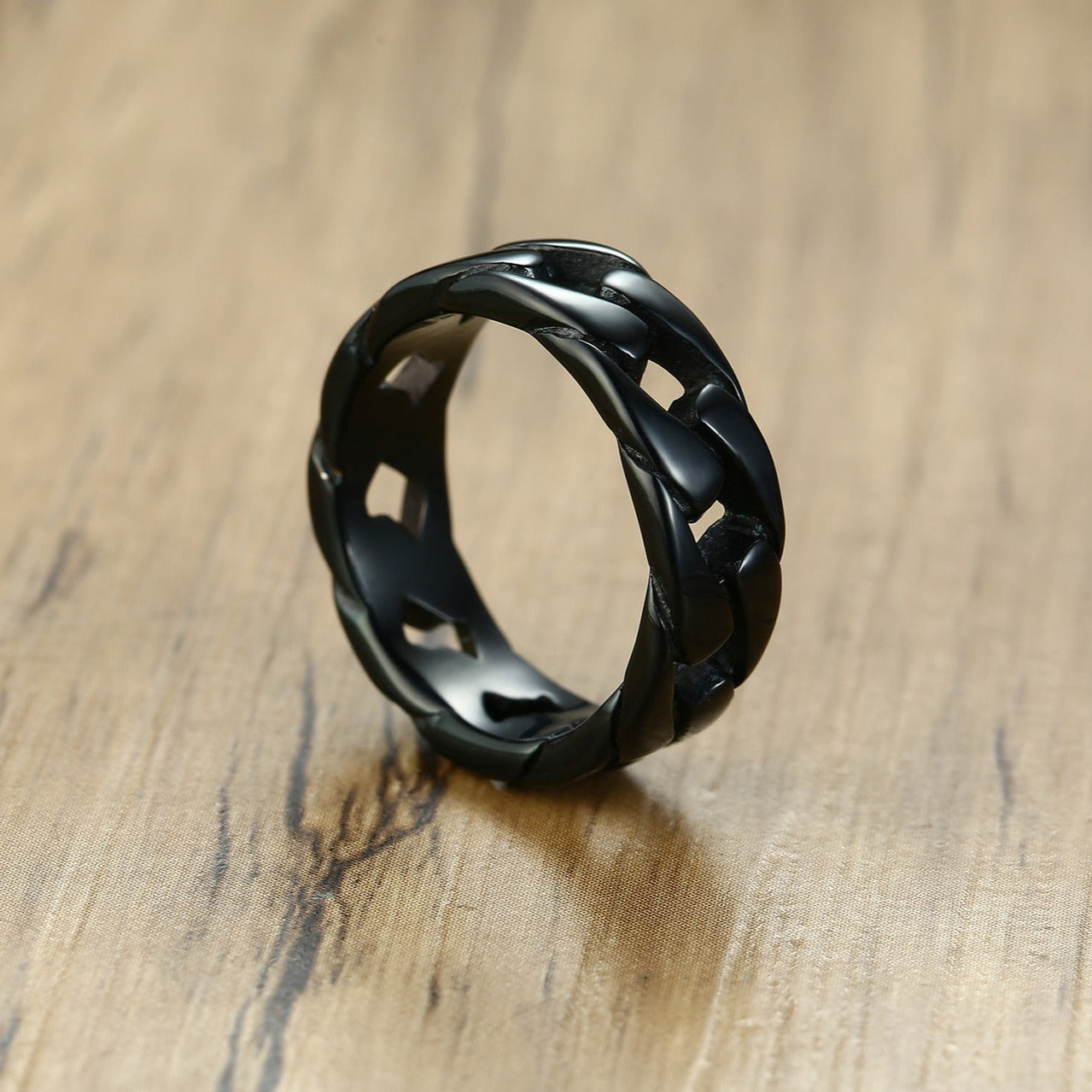 Kemstone Men’s Cuban Chain Titanium Steel Ring – Vintage Biker Link Band R-495
