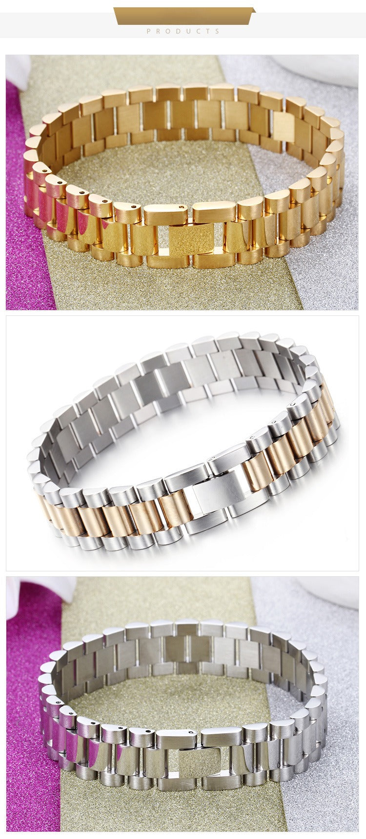 Kemstone Men's Stainless Steel Watchband Bracelet – Adjustable Geometric Hexagon Mesh Design