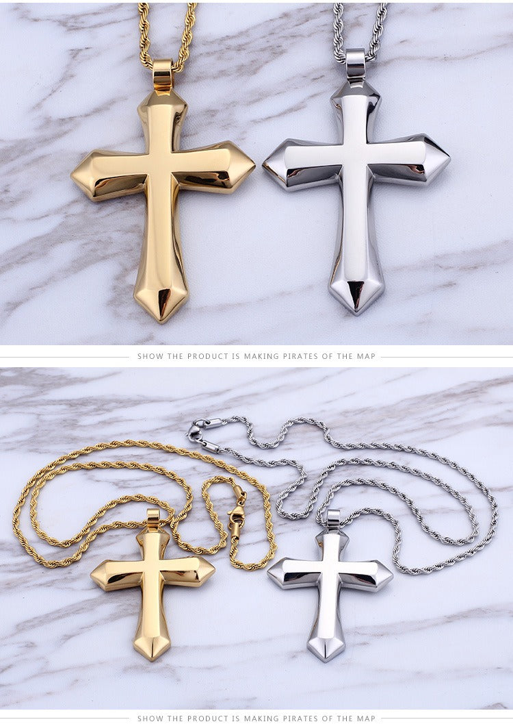 Kemstone Titanium Steel Cross Pendant Necklace – Urban Minimalist Chain for Men’s Streetwear & Gothic Style KP58578-BD