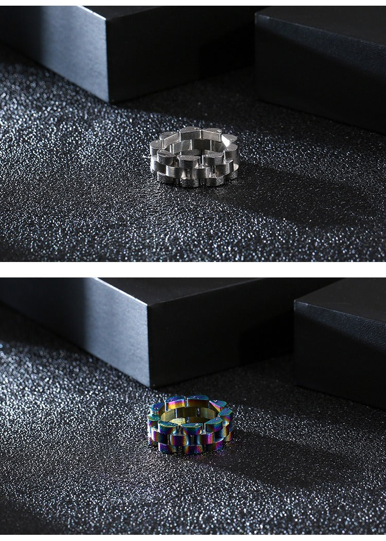 Kemstone Men’s Watch Link Chain Ring – Stainless Steel Hip-Hop Gothic Jewelry KR89119-K