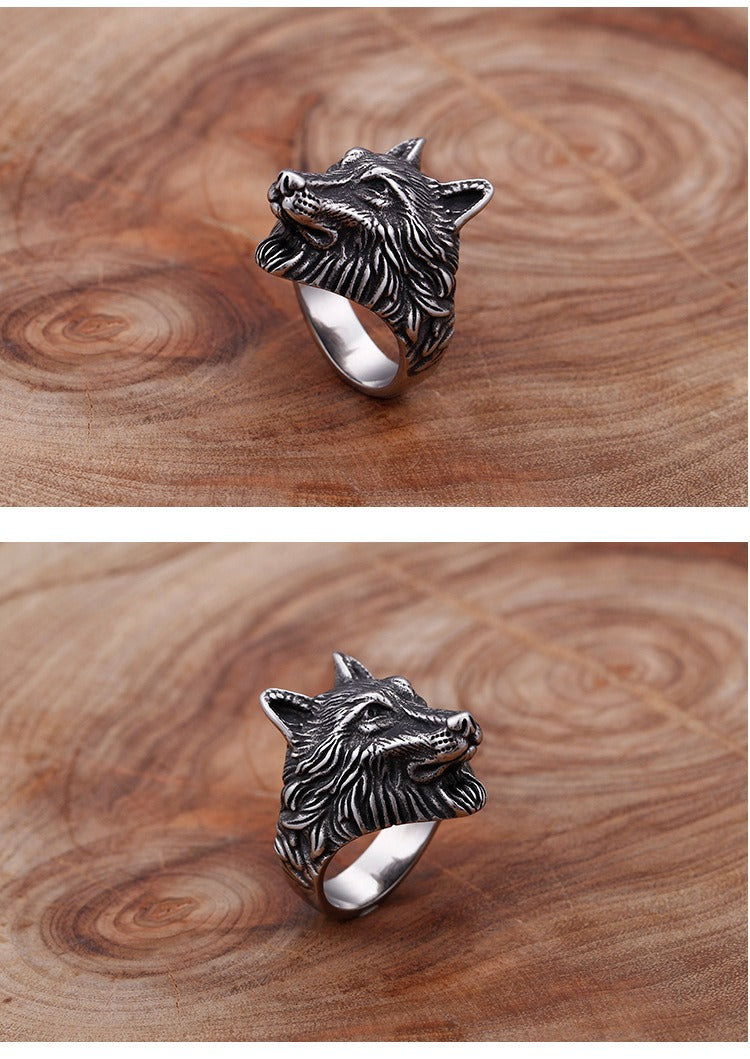 Kemstone Wolf Head Ring for Men – 18K Gold Plated Stainless Steel Gothic Norse Power KR48276-K