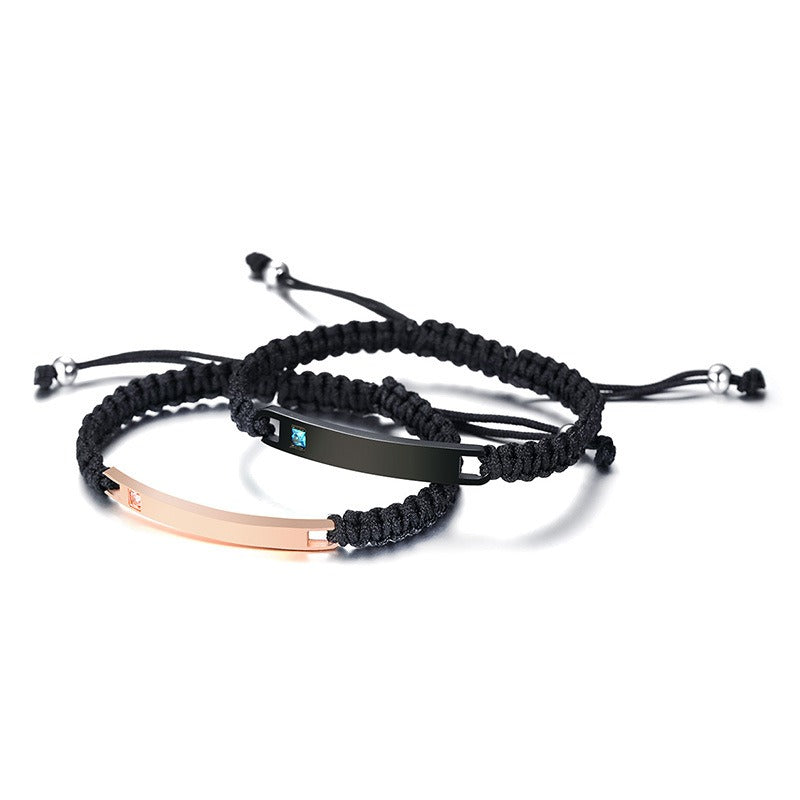 Kemstone Adjustable Couples Bracelet – Braided Rope & Stainless Steel with Zircon Accent CB-035