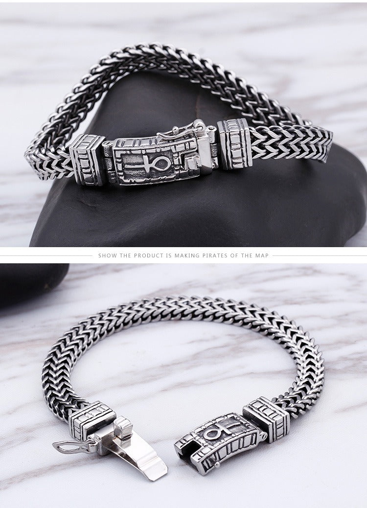 Kemstone Double-Row Titanium Steel Chain Bracelet – Rugged Punk Style for Men KB97942