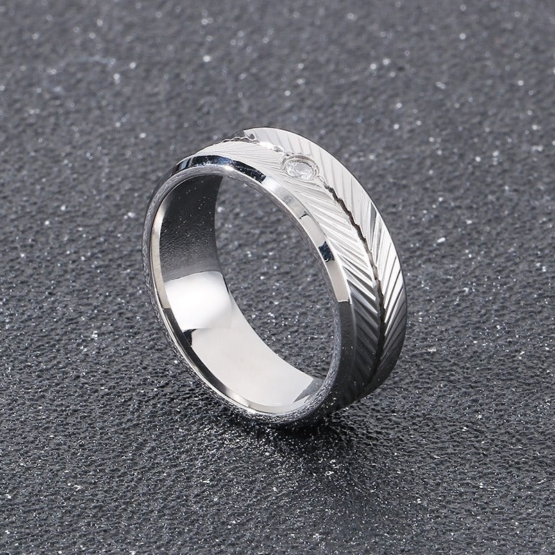 Kemstone Steel Feather Ring – Gothic Circle Band with CZ Stones for Men KR110876-GC