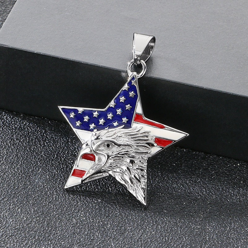 Kemstone Men’s Titanium Steel Eagle Pendant Necklace – Enamel Star/Triangle KP117368
