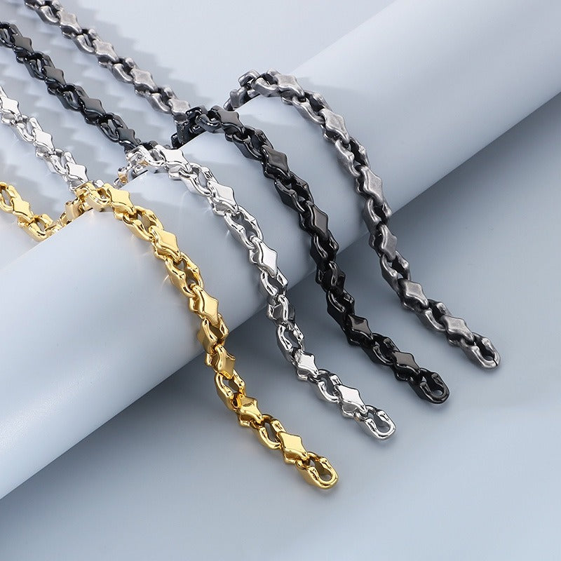 Kemstone Steel Link Jewelry Set – Men’s Hip-Hop Chain Necklace & Bracelet with Geometric Links