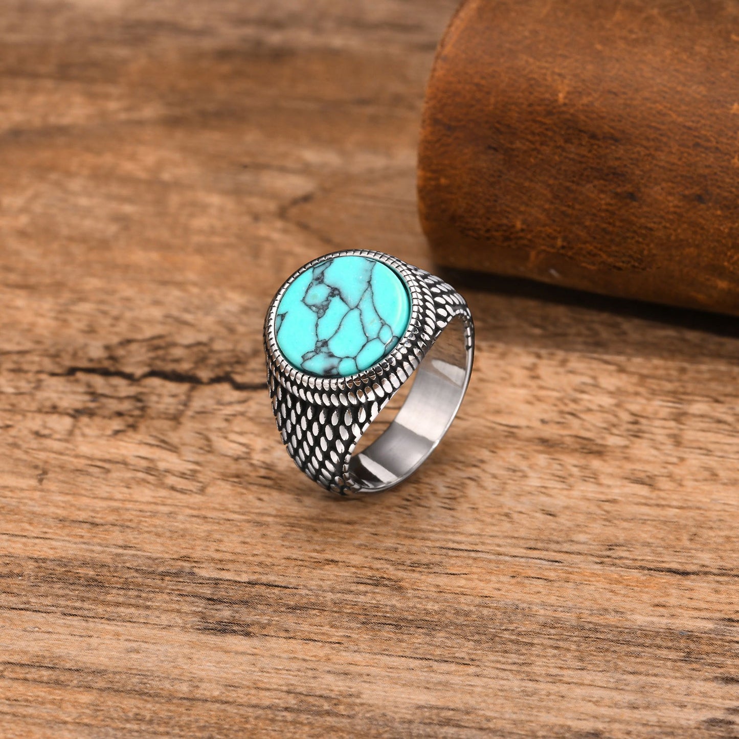 Men’s Stainless Steel Signet Ring – Natural Stone Seal Design (Black Onyx / Turquoise / Tiger Eye) RC-685