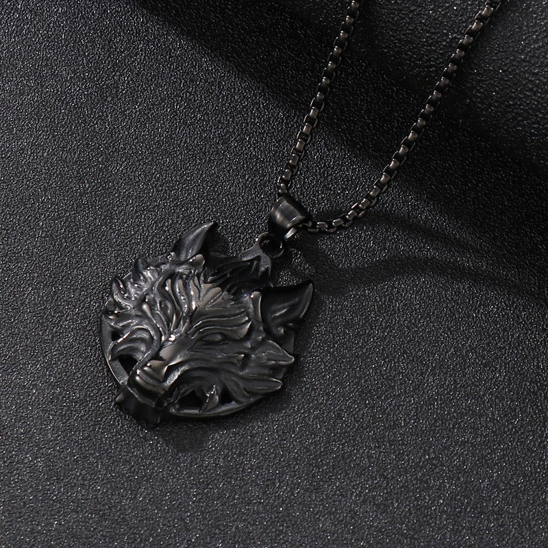 Kemstone Viking Wolf Head Pendant – Matte Stainless Steel Necklace for Men, Norse Punk Streetwear Jewelry KP81873