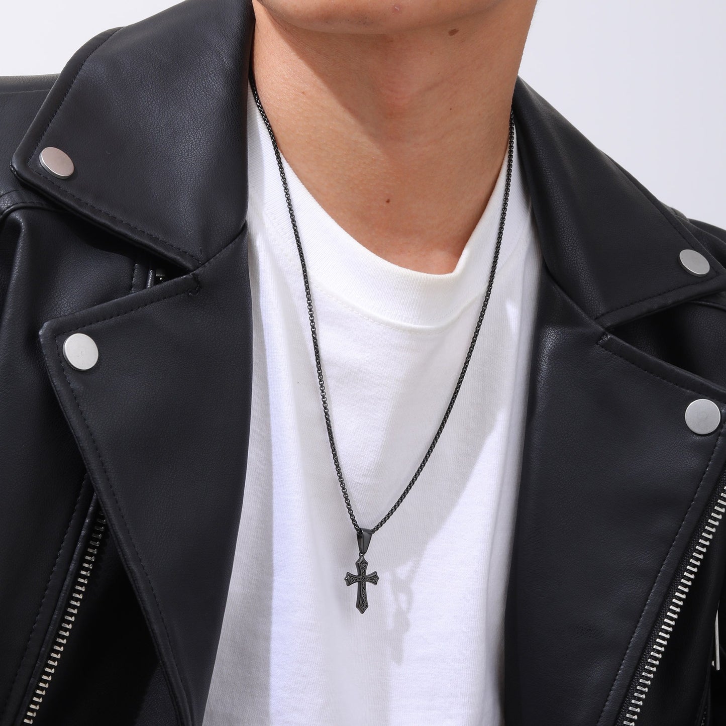 Kemstone Men’s Gothic Cross Necklace – Stainless Steel Pendant in Black, Silver, or Gold, Symbol of Faith & Power PN-2012