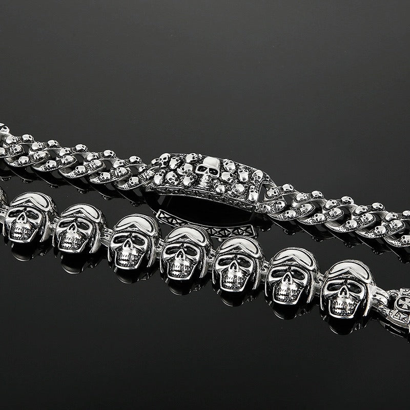Kemstone Gothic Skull Titanium Steel Bracelet – Matte Black Rock Chain for Men’s Punk Streetwear KB80462-BD
