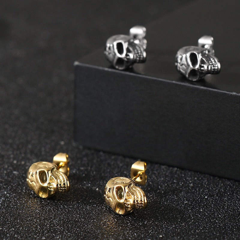 Kemstone Men’s Stainless Steel Skull Stud Earrings – Gothic Punk Style KE117706-KJX