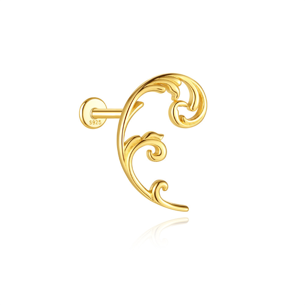 Kemstone 925 Sterling Silver Snake Cartilage Stud for Women Flat Back Piercing Earring Gold 60267192110C