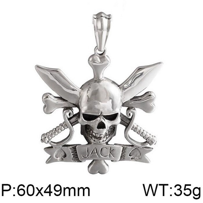 Kemstone Pirate Skull Pendant for Men – Punk Rock Sparrow & Anchor Necklace in Vintage Stainless Steel KP79431-BD