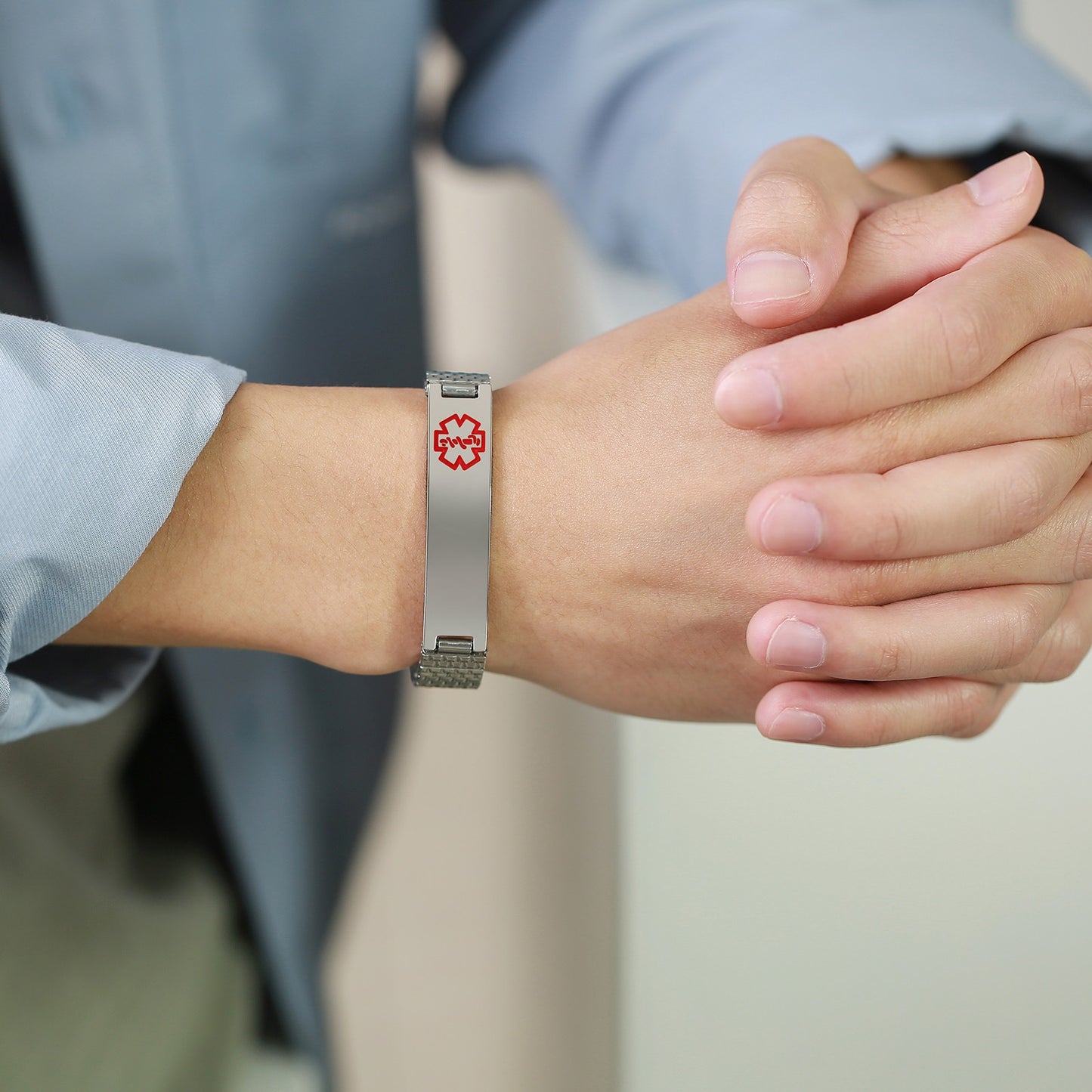 Pulsera elástica de alerta médica – Banda de identificación de acero inoxidable de 12 mm BR-263