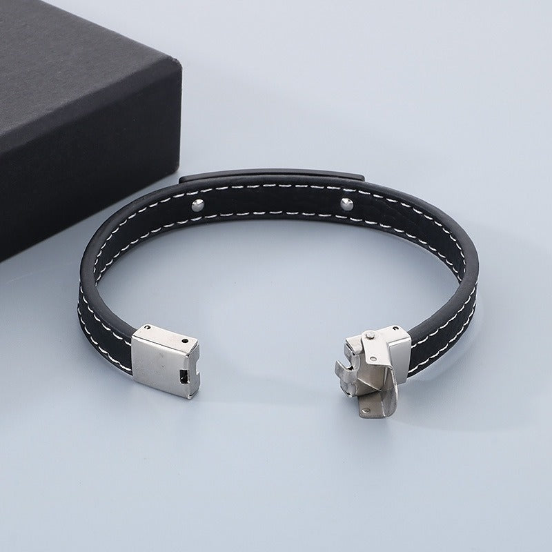 Kemstone Curved Bar Faux Leather Bracelet for Men KB186186-JZ