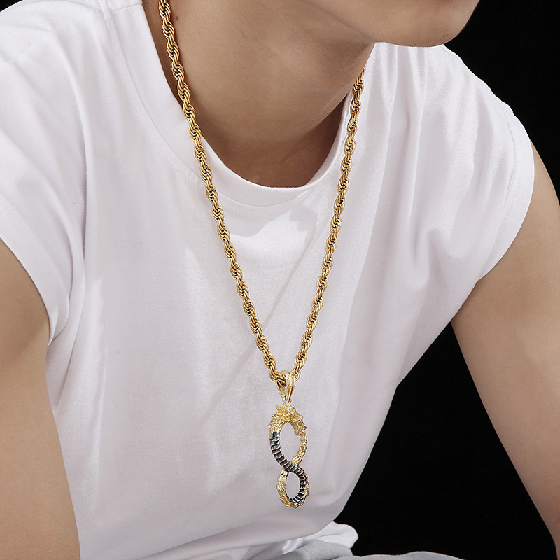 Kemstone Viking Dragon Infinity Titanium Steel Pendant Necklace for Men – Two Tone KP100397-KJX