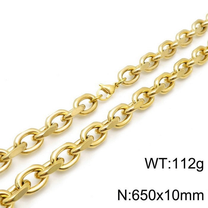 Kemstone Matte Stainless Steel O-Link Chain Set – Gothic Rock Choker & Bracelet for Men’s Urban Streetwear KS138454-Z