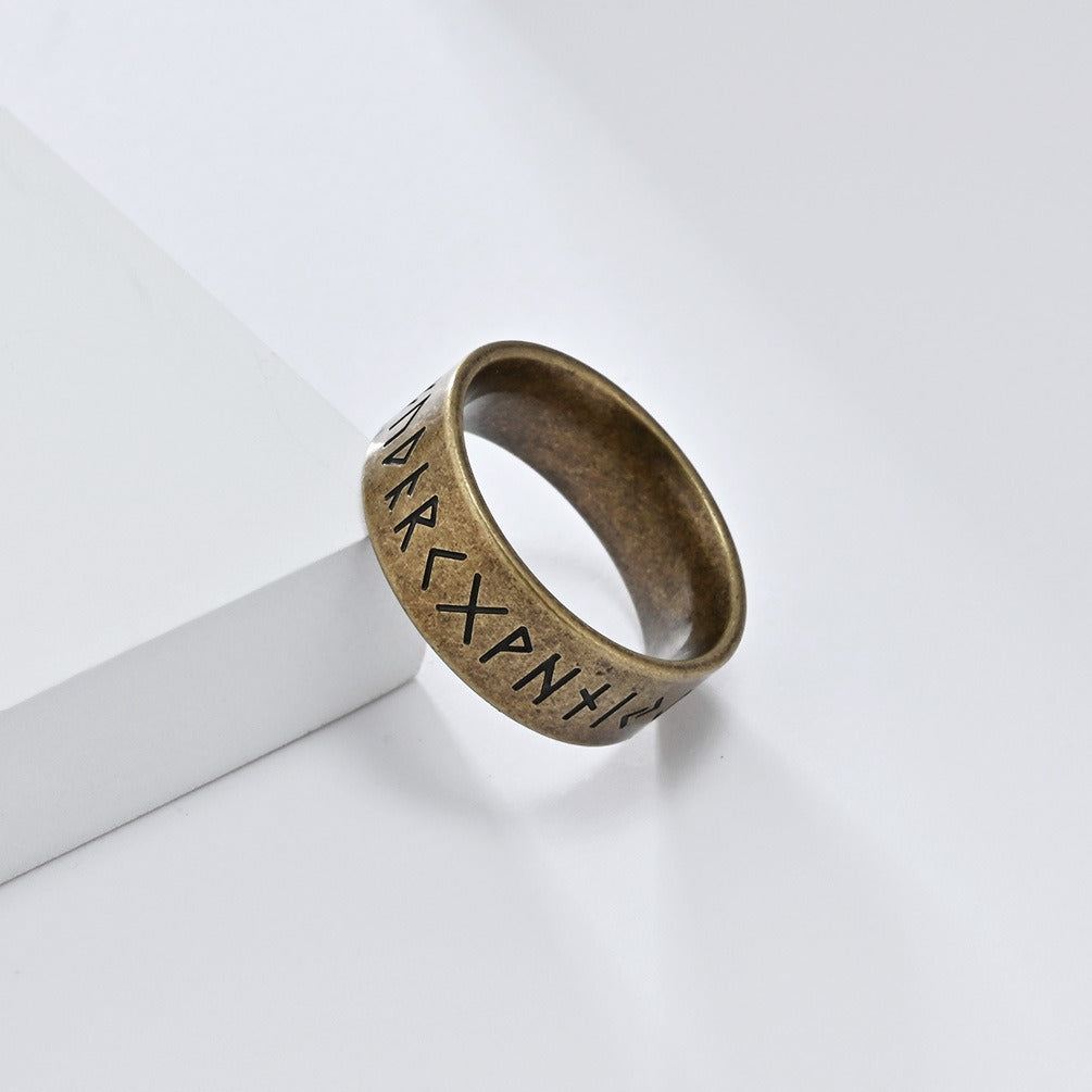 Kemstone Men’s Titanium Steel Viking Rune Ring – Vintage Norse Style K-R916