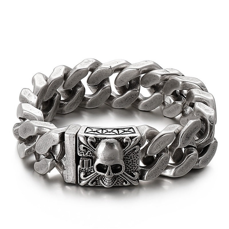 Kemstone Titanium Steel Skull Cuban Chain Bracelet – Bold Streetwear Men’s Accessory KB69725-BD
