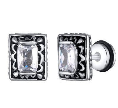 Kemstone Matte Black Steel Earrings – Geometric Zircon Studs for Men