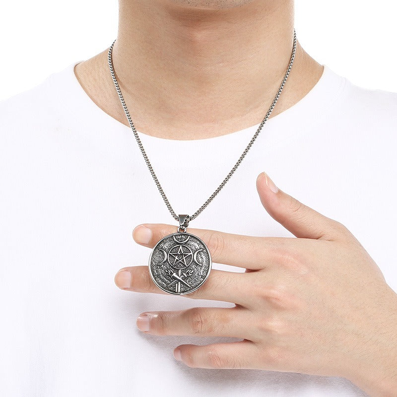 Kemstone Titanium Steel Pentagram Moon Pendant Necklace for Men KP117025-LU