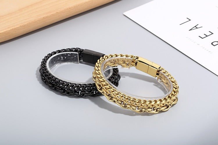 Kemstone Double Layer Chain Bracelet – 13mm Stainless Steel Punk Biker Jewelry for Men | KB91534-BD