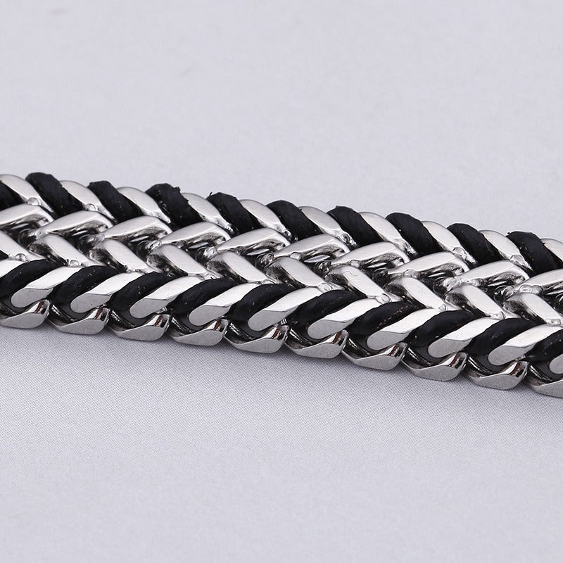Kemstone Titanium Steel Double Weave Braided Bracelet – Magnetic Clasp Chain for Men KB99444-BD