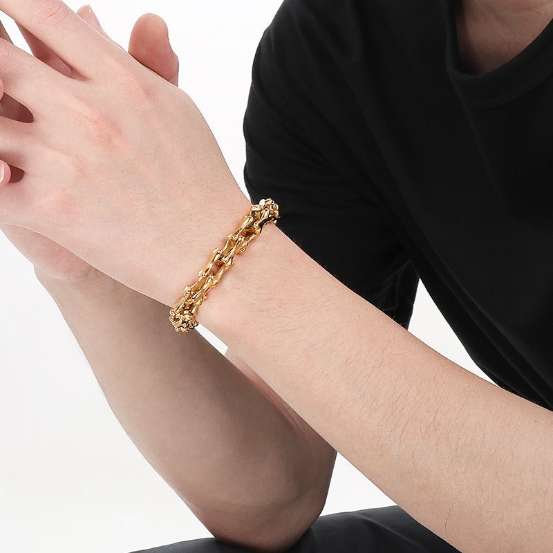 Kemstone Titanium Steel Bone Link Bracelet for Men Vintage Gold Silver KB170270-KJX
