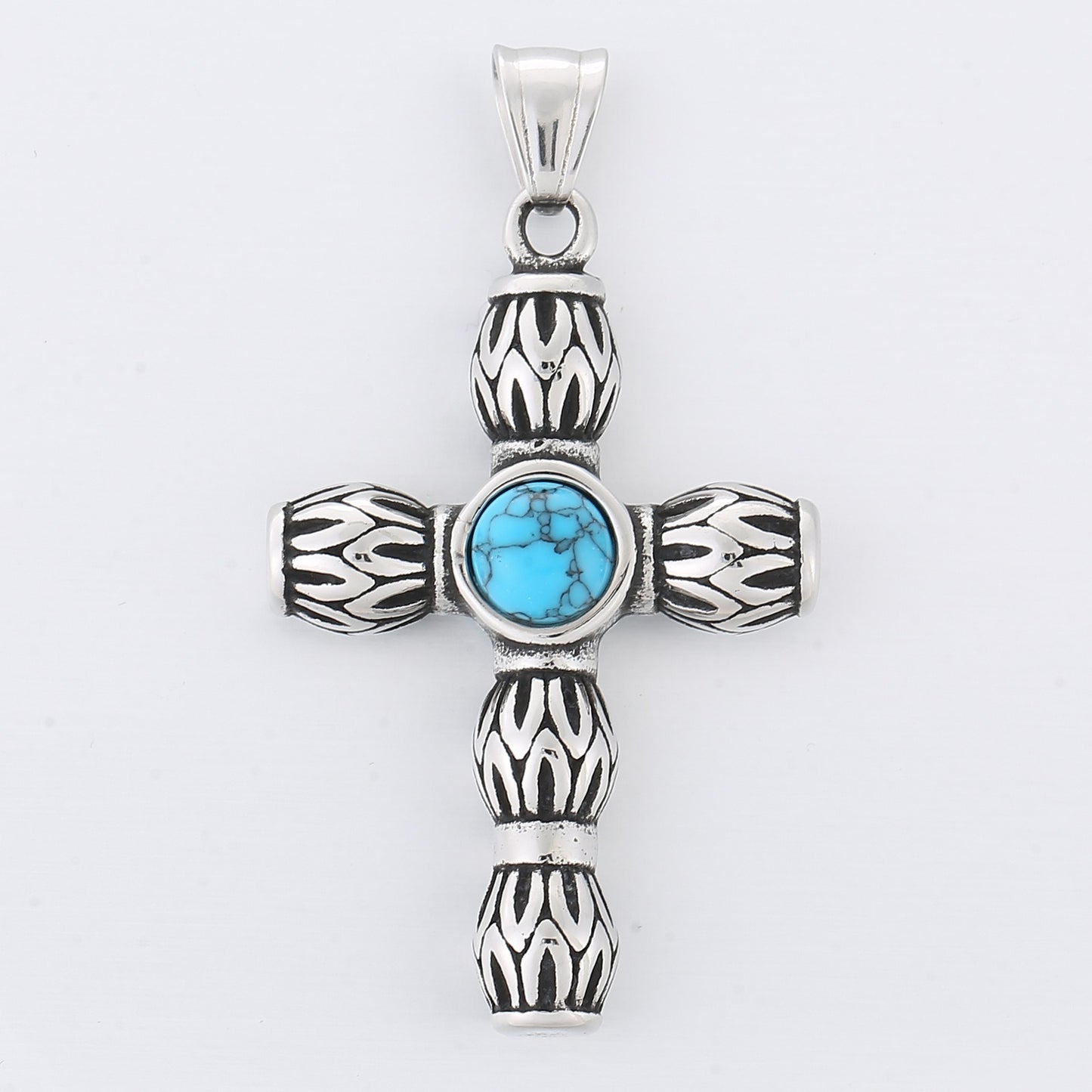 Kemstone Gothic Portrait Pendant – Titanium Steel Necklace with Crown & Turquoise Cross KP119878