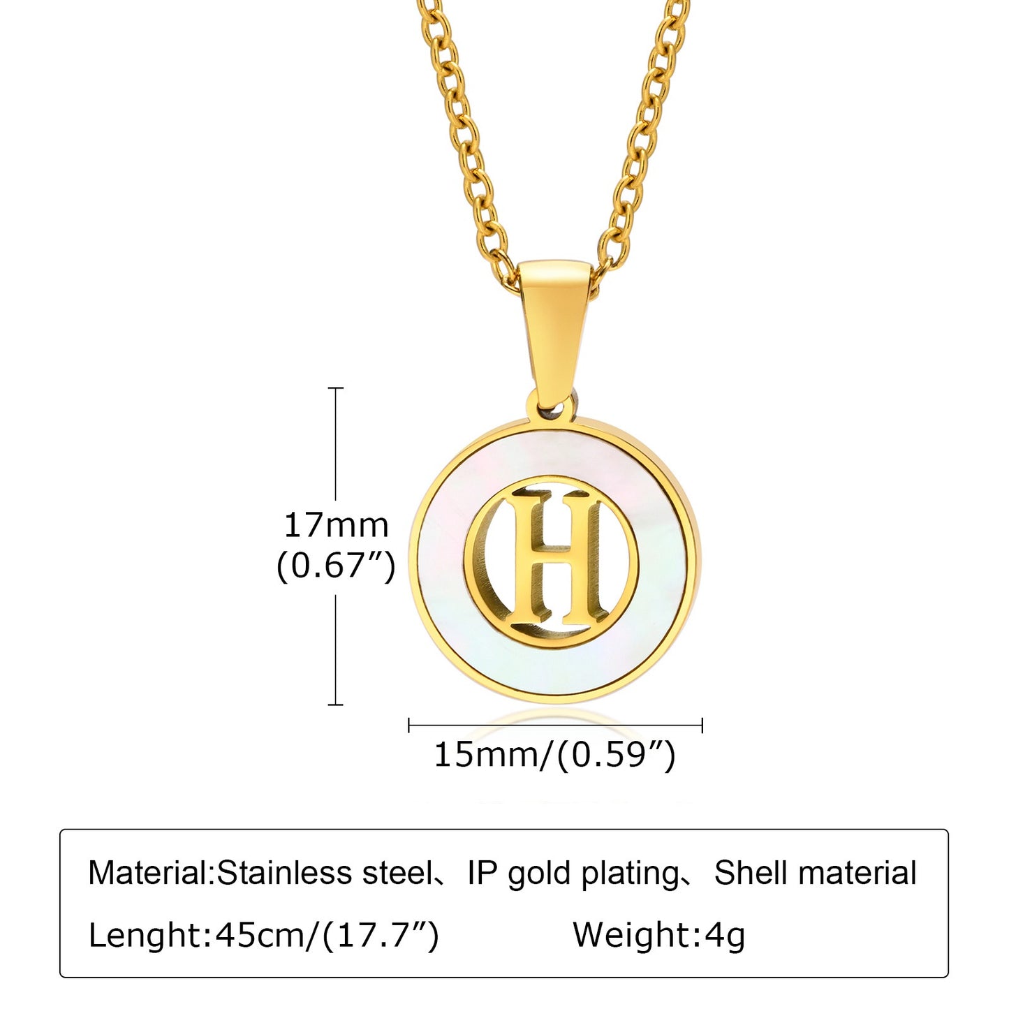 Collar circular de acero inoxidable con letras y conchas Kemstone para mujer PN-1761