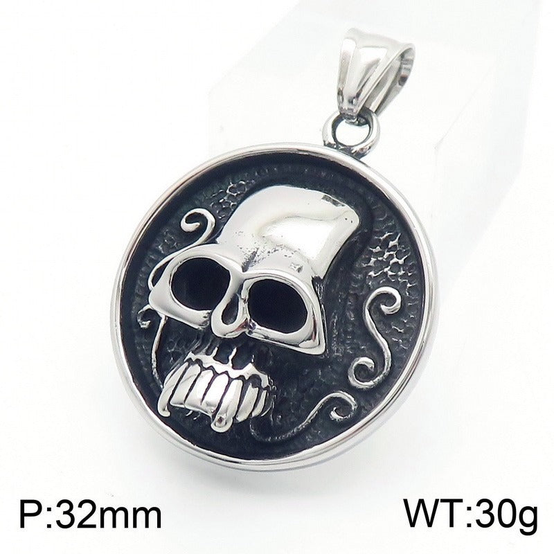 Kemstone Demon Eye Skull Pendant – Gothic Titanium Steel Necklace for Men, Dark Streetwear & Halloween Style KP130524-TGX