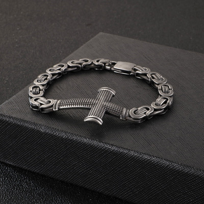 Kemstone Cross Loop Chain Bracelet - Titanium Steel Men's Jewelry Accessory with Edgy Industrial Design KB124342