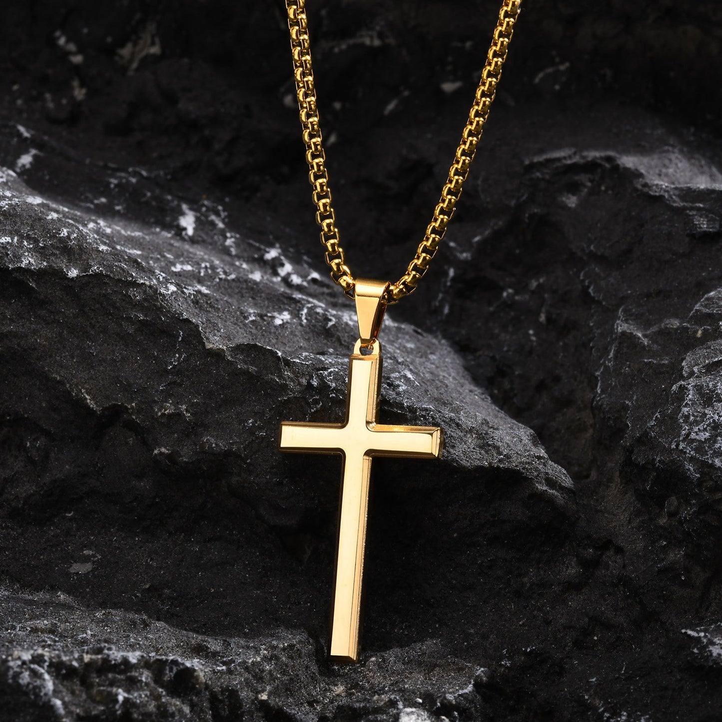 Steel Cross Pendant Necklace – Polished Minimalism in Silver, Gold & Black PN2045