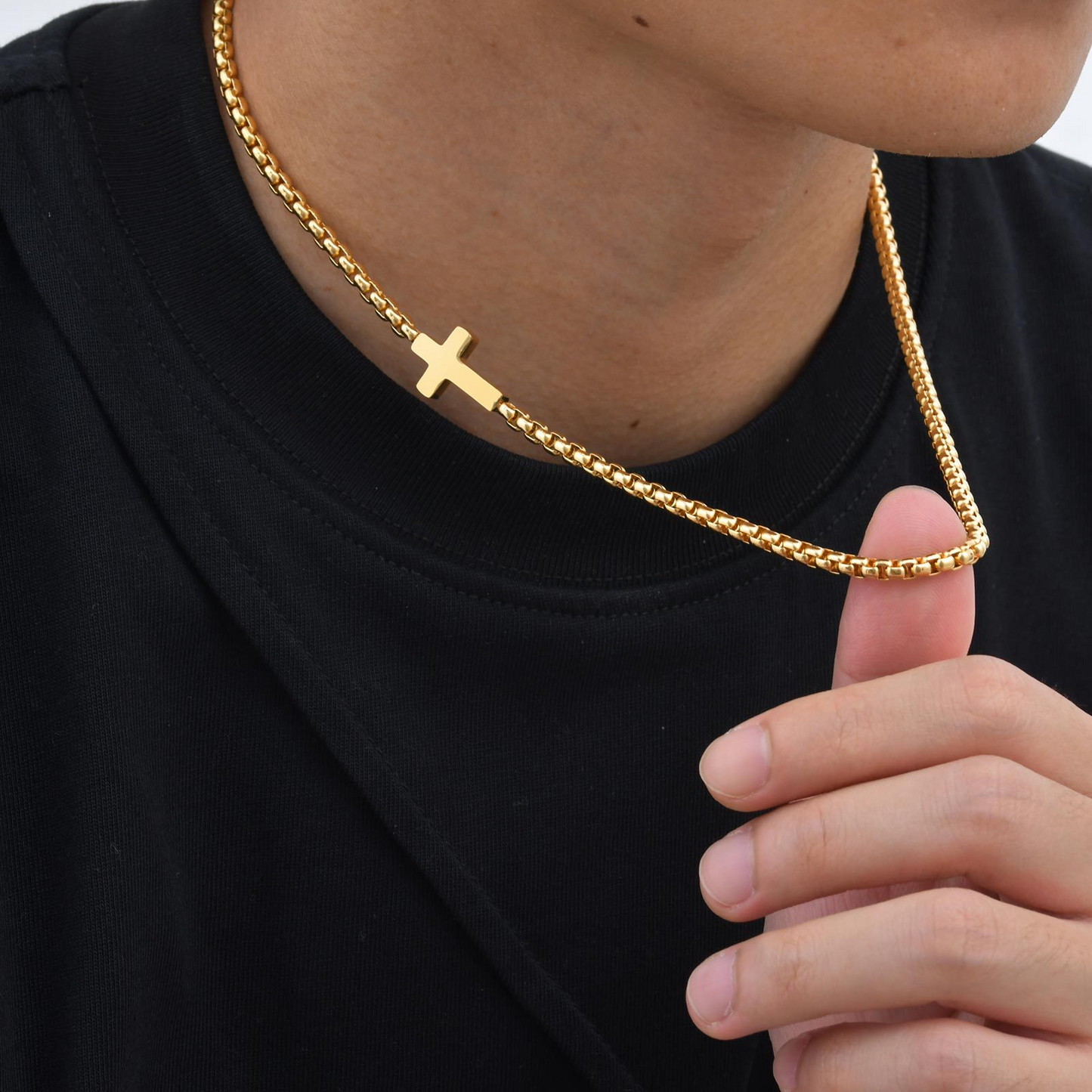 Kemstone Men’s Stainless Steel Cross Pendant Necklace Side Hanging NC-1892