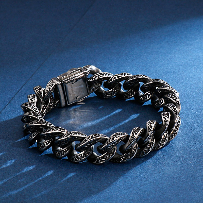 Kemstone Tribal Skeleton Chain Bracelet – Distressed Titanium Steel Men's Gothic Link Jewelry KB121932