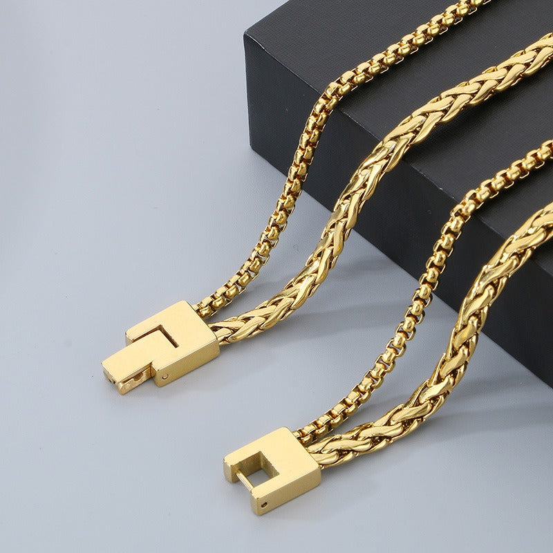 Kemstone Titanium Steel Cross Pendant Necklace for Men, Layered Box Chain Double Chain Gold Silver Black KN283141-KFC
