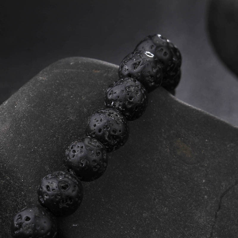 Kemstone Stainless Steel Skull & Volcanic Stone Mala Bracelet – Ethereal Energy Fusion KB66361