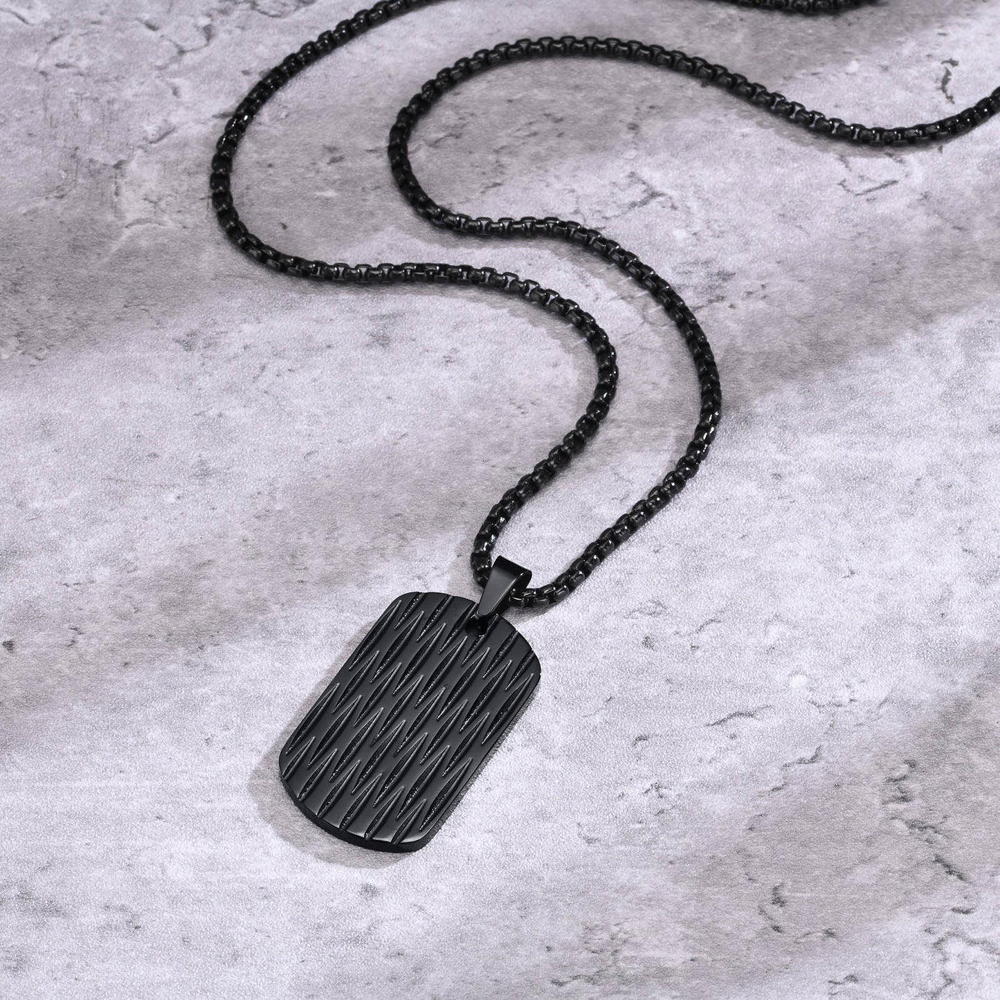 Kemstone Men’s Stainless Steel Geometric Ripple Dog Tag Pendant Necklace – Modern Street Style PN-1920