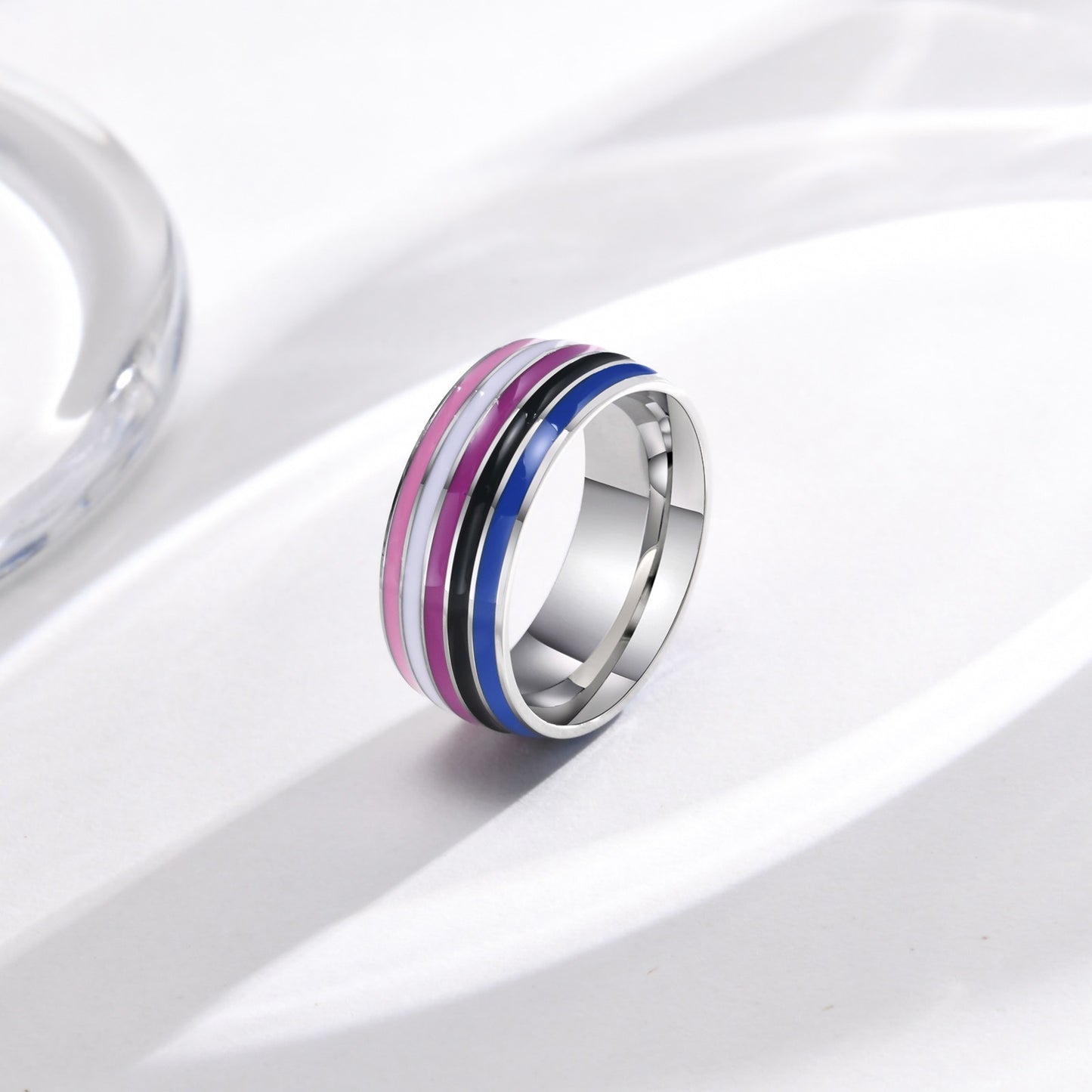 Anillo de cinta arcoíris Kemstone de 8 mm | Joya llamativa de acero de colores para uso diario y regalo PR-033