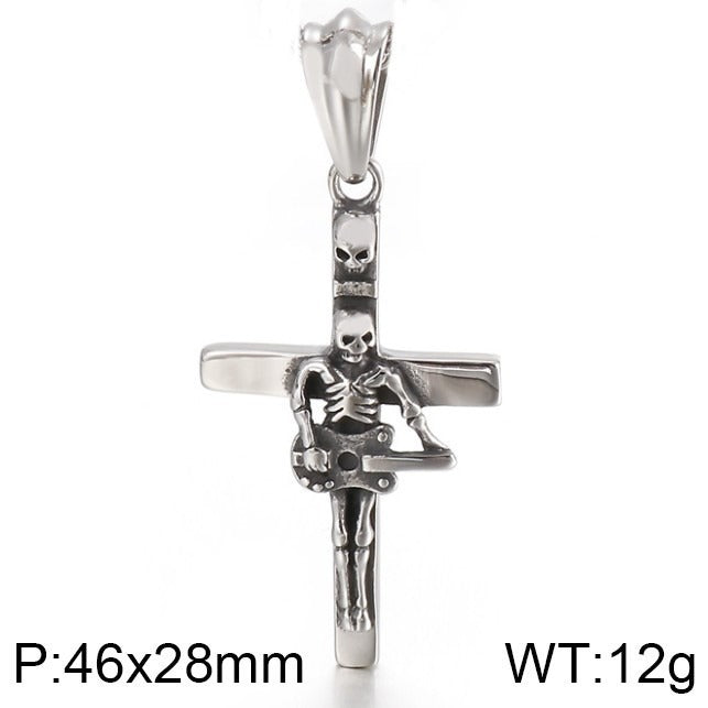 Kemstone Titanium Steel Skull Pendant Necklace with Musical Instruments – Hip Hop KP55730-BD