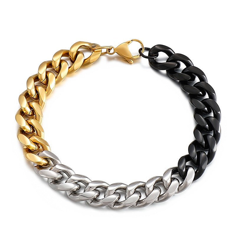Kemstone Modular Titanium Steel Bracelet – Multi-Tone Urban Link Design, Adjustable Streetwear Accessory for Men KB139945-Z
