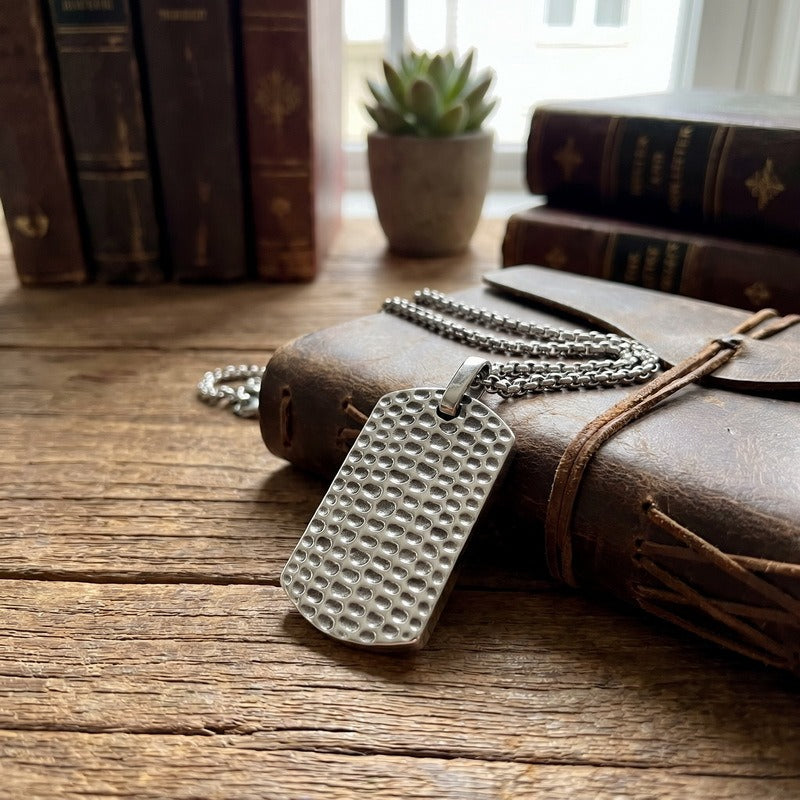 Kemson Hammered Tag Pendant Necklace Men Stainless Steel Vintage Textured Style KP118340-KJX
