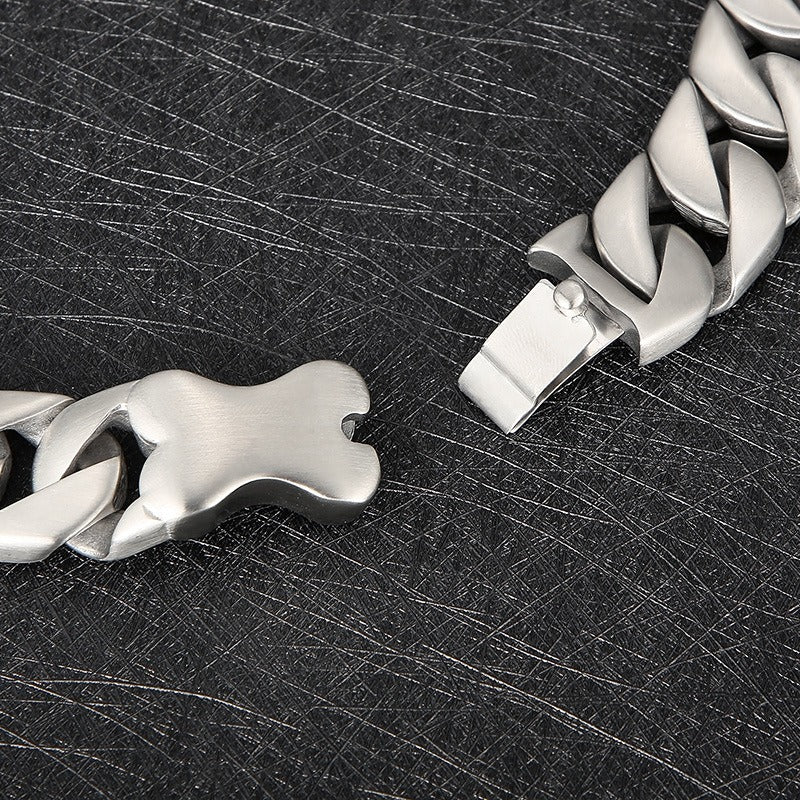 Kemstone Stainless Steel Cuban Chain Necklace with Bone Clasp – Thick Matte Finish KN1196452-KJX