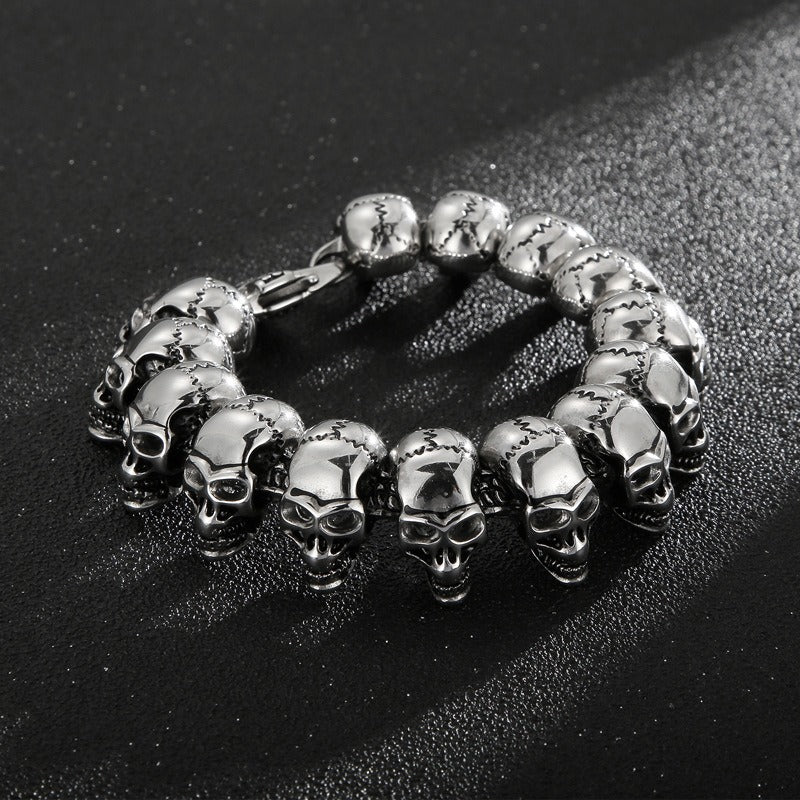Kemstone Skull Link Chain Necklace & Bracelet – Stainless Steel Gothic Hip-Hop Jewelry KB29213-D